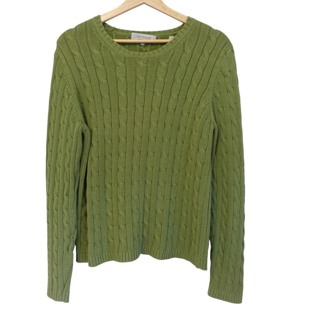 Emanuel Ungaro Sweater Womens Lg Lime Green Cable Knit Cotton Eclectic‎ Grandpa